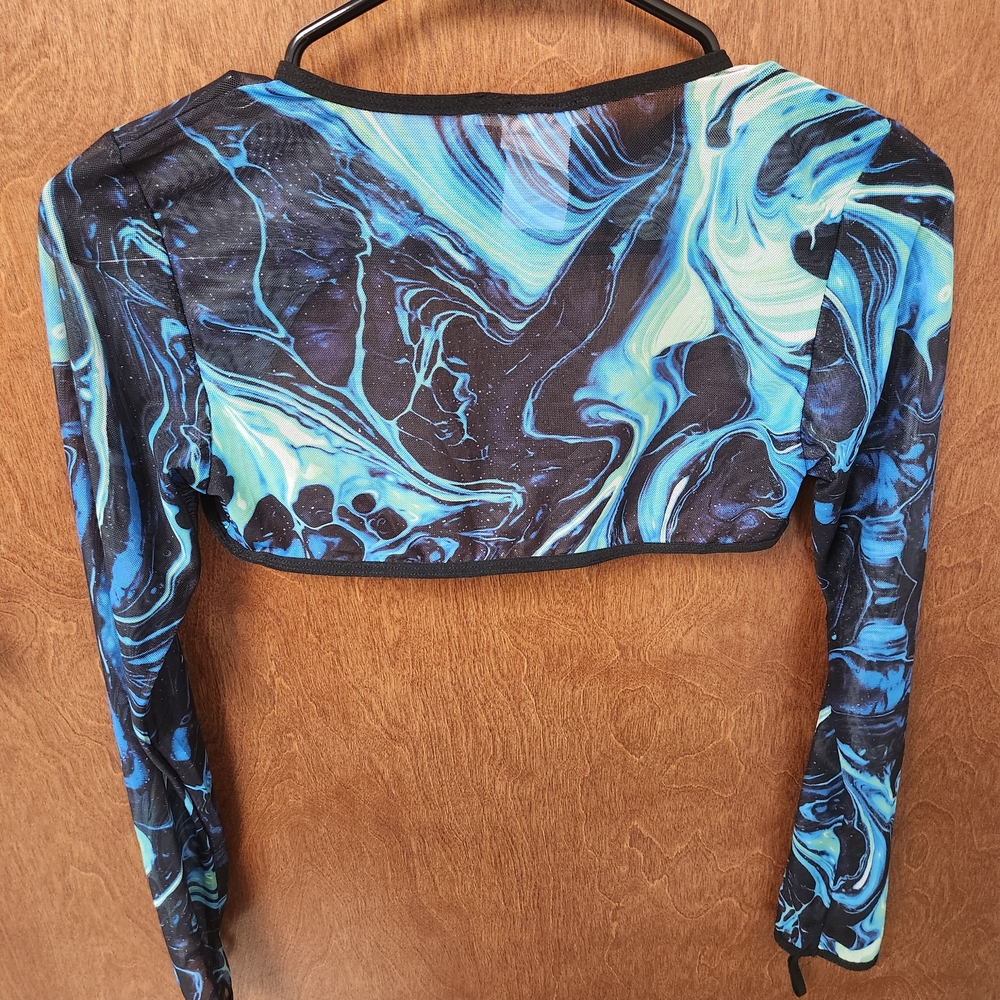 Rave Blue and Black Marble Crop Top - Picture 3 of 3